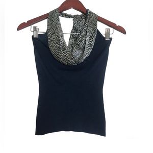 Bebe Womens Y2K Rockabilly Blue Polka Dot Silk Ribbed Halter Top Size XS Retro